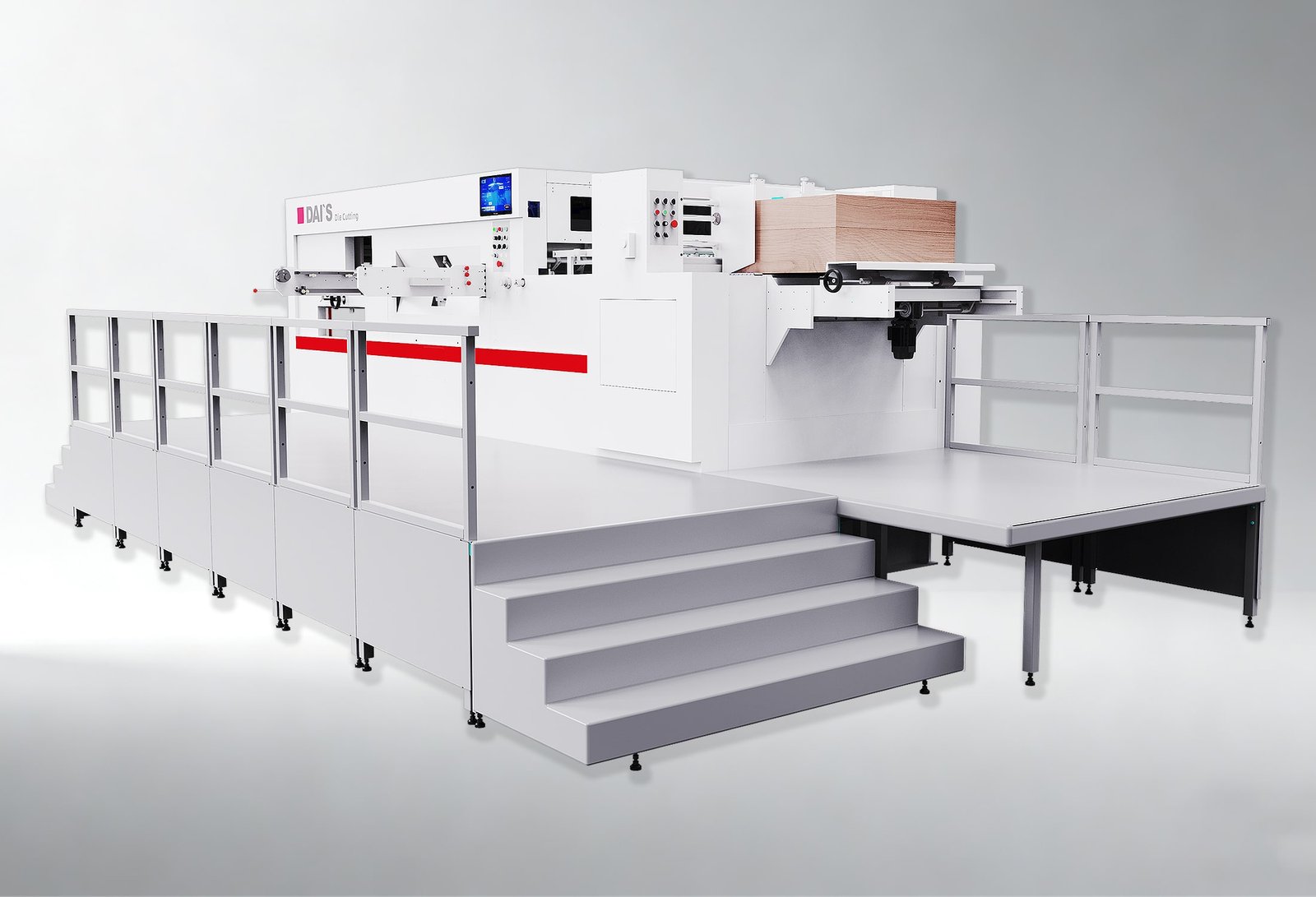 D1650YQ large format die cutter with leading edge feeder and waste stripping unit