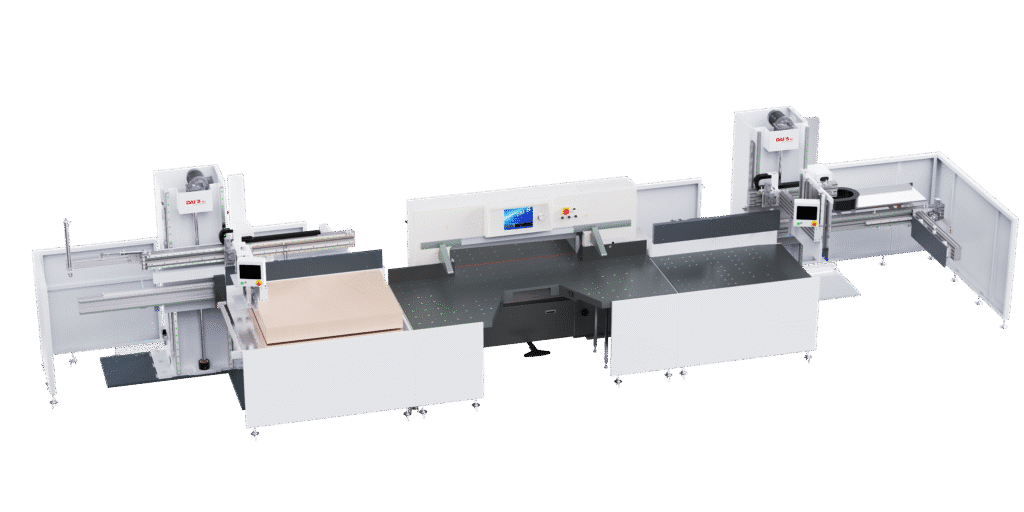 Fully automatic paper cutting system with integrated feeding and conveying, designed for high-volume, lights-out operation in smart factories.