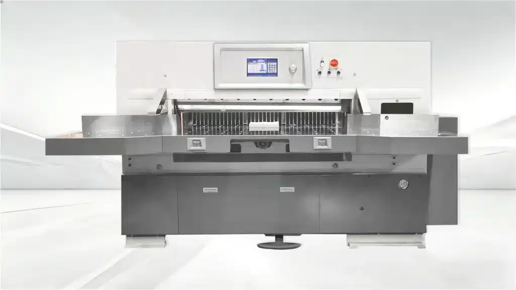 Modern industrial paper cutting machine with digital control panel