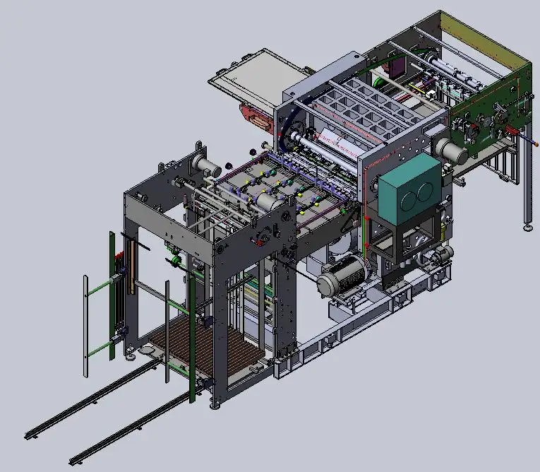 3D CAD rendering of DAIS die-cutting machine internal mechanism showing servo motor integration