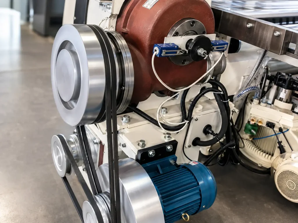 Servo motor with encoder sensor mounted on DAIS laminating machine for real-time position feedback
