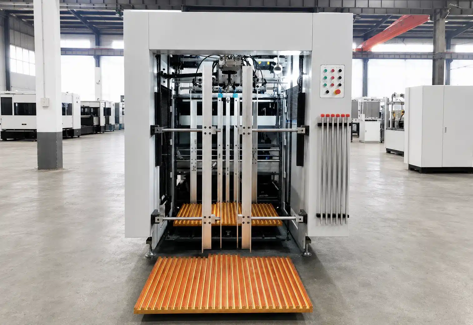 DAIS D1060S automatic die-cutting machine delivery section in the factory workshop