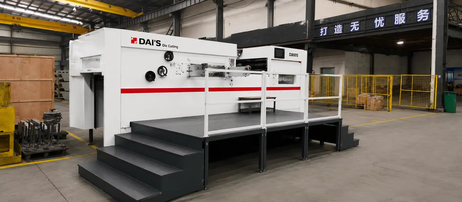 D800S automatic die cutting machine assembled in factory and ready for shipment
