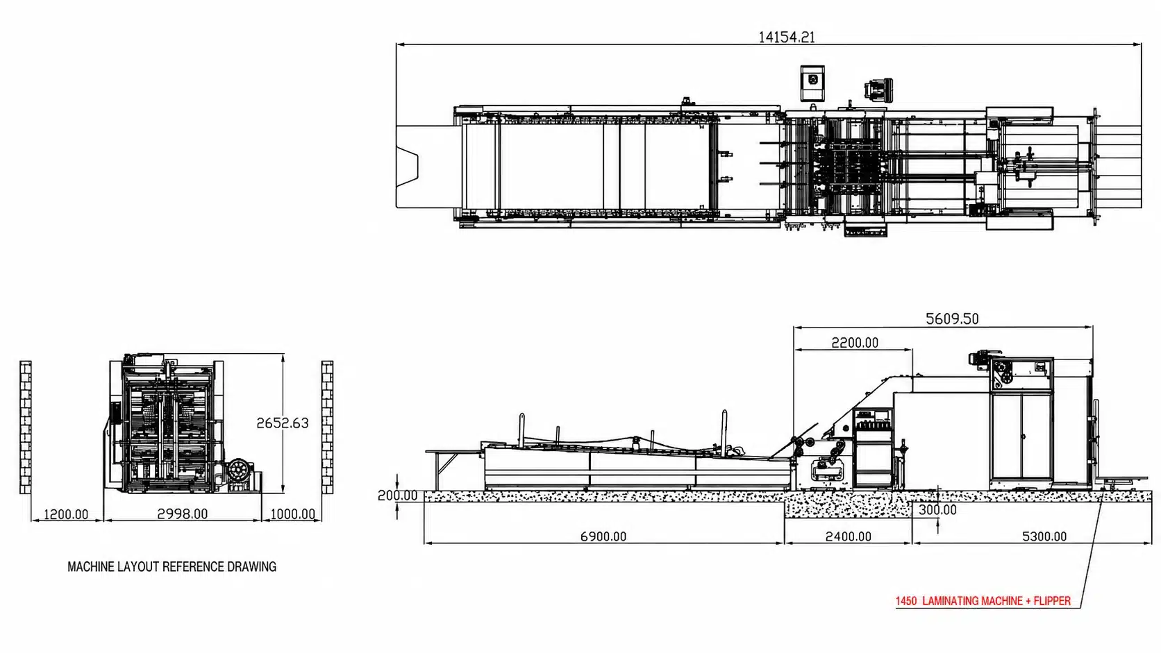 DS-1450 Automatic Laminating Machine Installation Dimensions and Layout