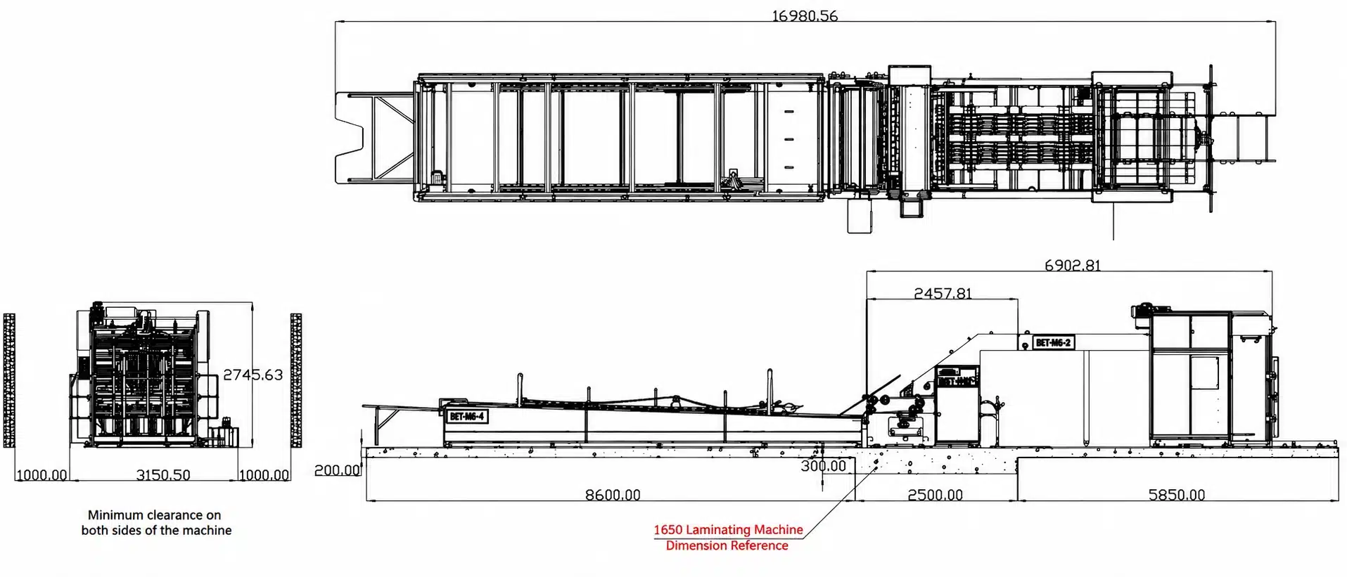 DS-1650SO automatic laminating machine foundation layout drawing for installation space planning