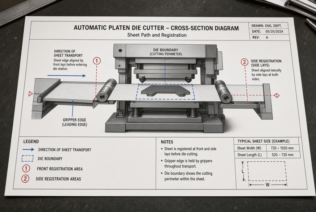 Technical drawing of D800S maximum sheet size 800 × 620 mm and maximum die-cutting size 800 × 615 mm without unverified additional labels