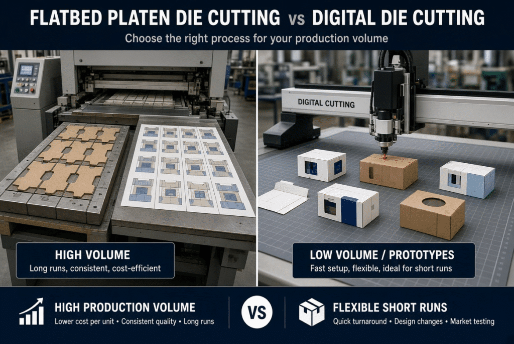 Digital die-cutting machine with cutting head producing short-run packaging prototypes from a digital file