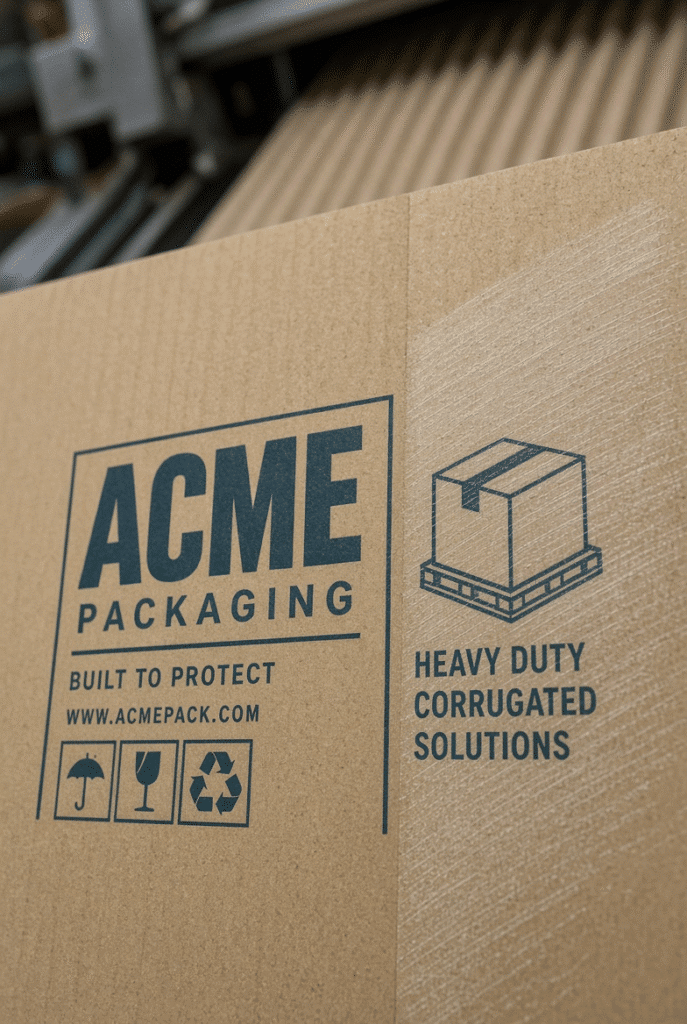 Close-up of printed corrugated board showing a clean printed area next to a visible scuff or pressure mark caused by uncontrolled sheet contact