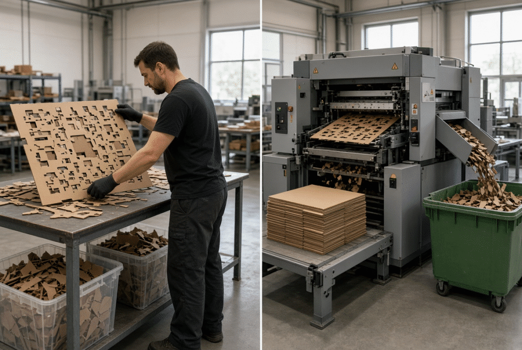 Automatic waste stripping compared with manual waste removal in packaging production