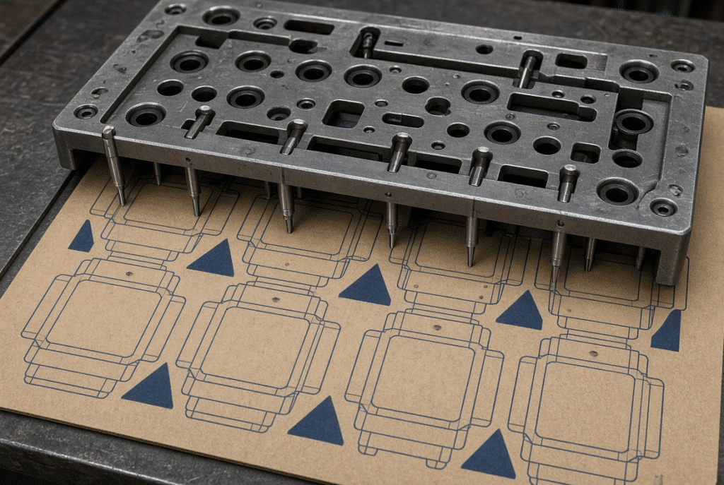 Side-by-side comparison of cleanly stripped folding carton blanks and blanks with attached window waste or edge damage