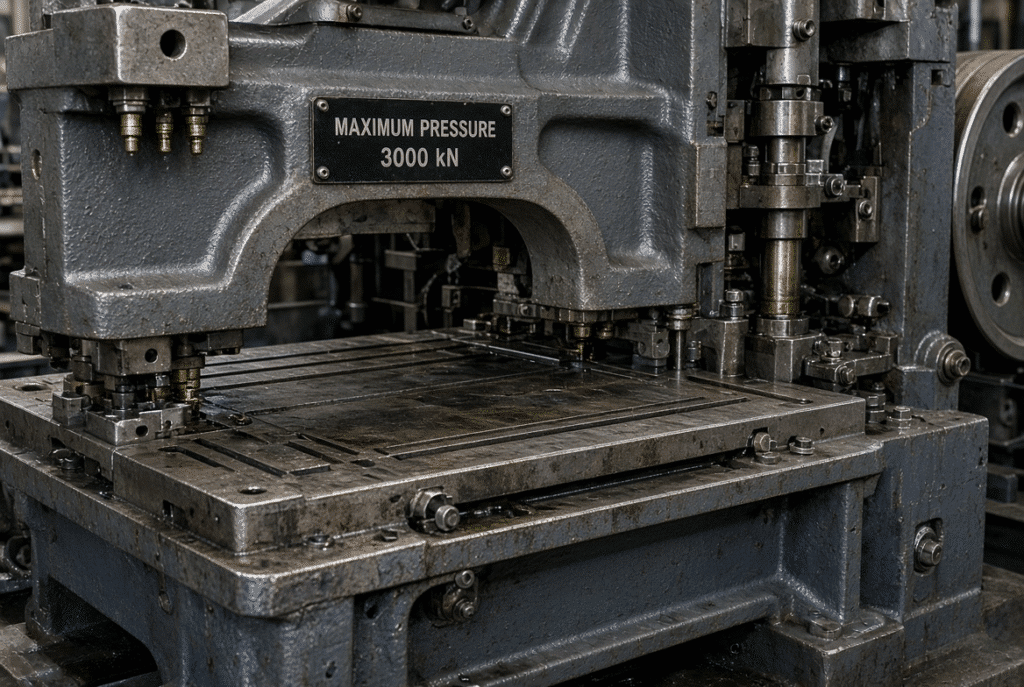 Sample testing of cutting pressure on a high-pressure die cutting machine with technician recording quality results