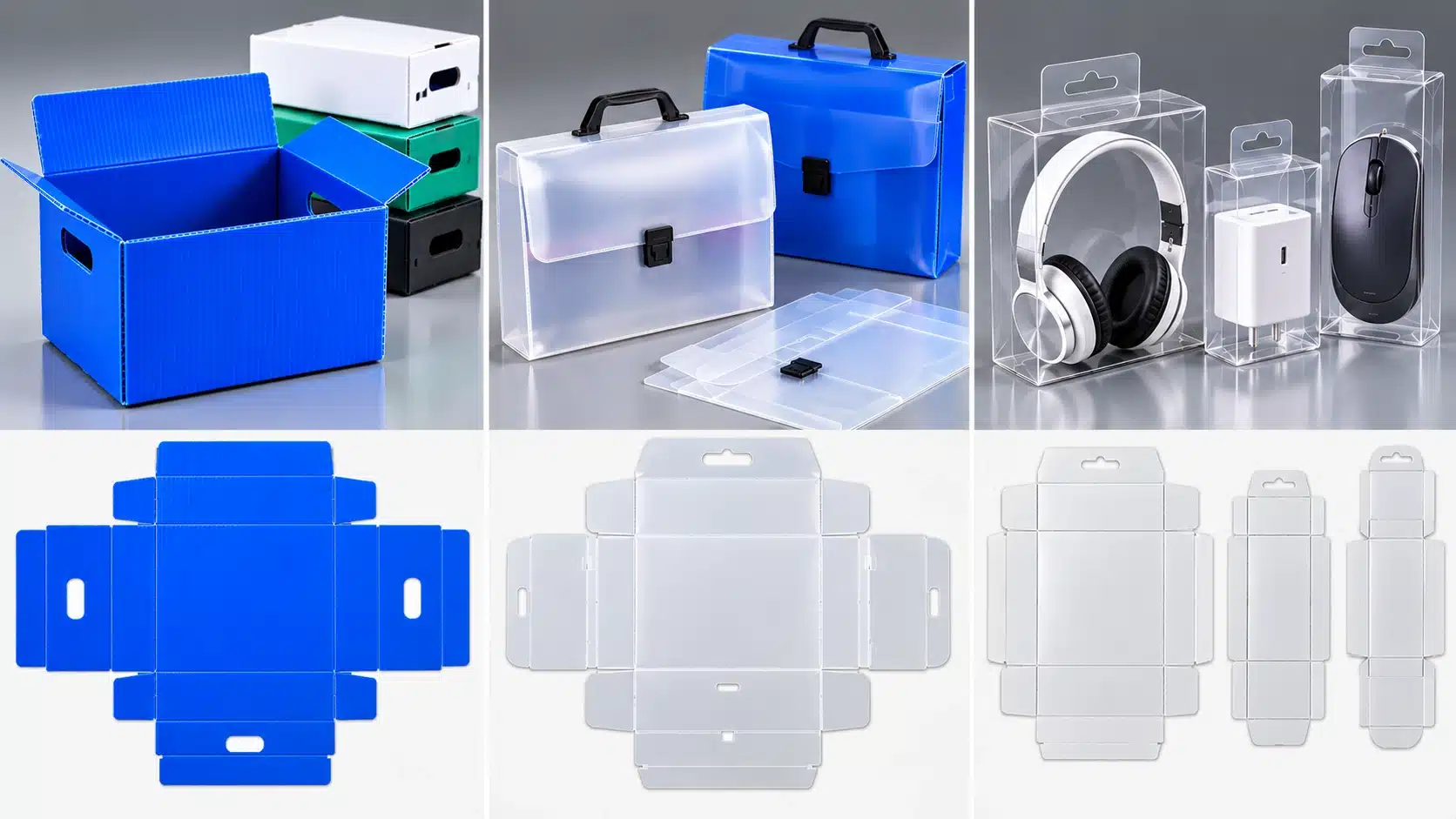 DAIS D1060SQ Die Cutting Machine Applications – PP Corrugated Plastic Boxes, Plastic Folders and Clear PVC Packaging with Die-Cut Blanks