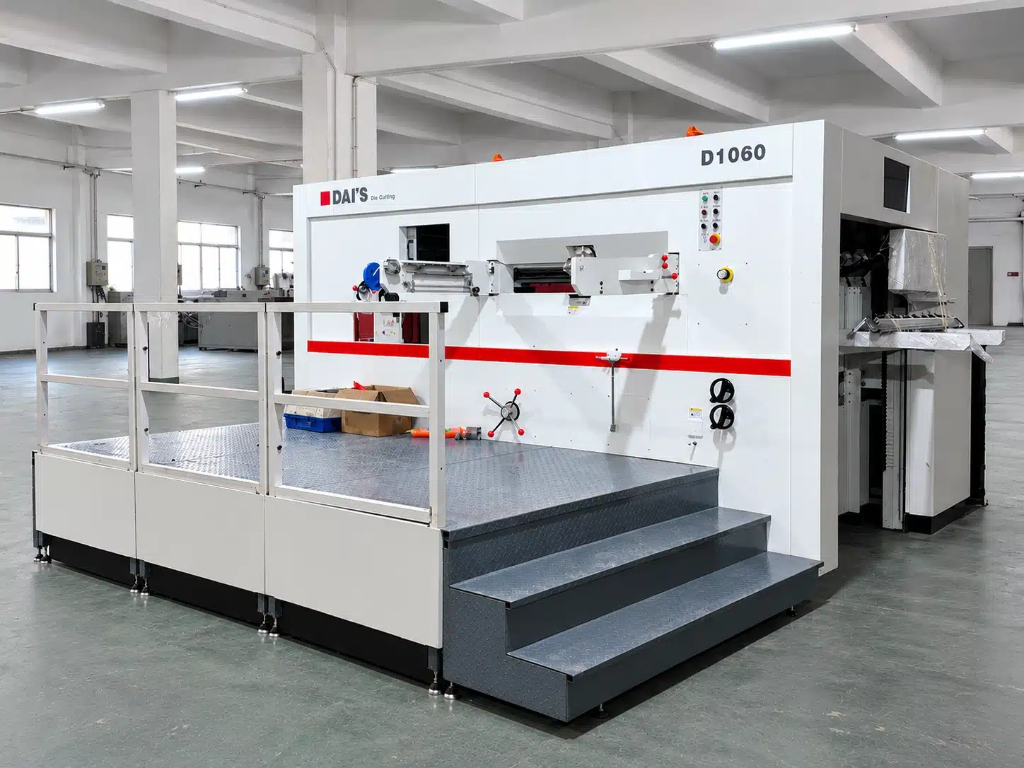 DAIS D1060 Semi-Automatic Die Cutting Machine with Working Platform and Safety Guardrails