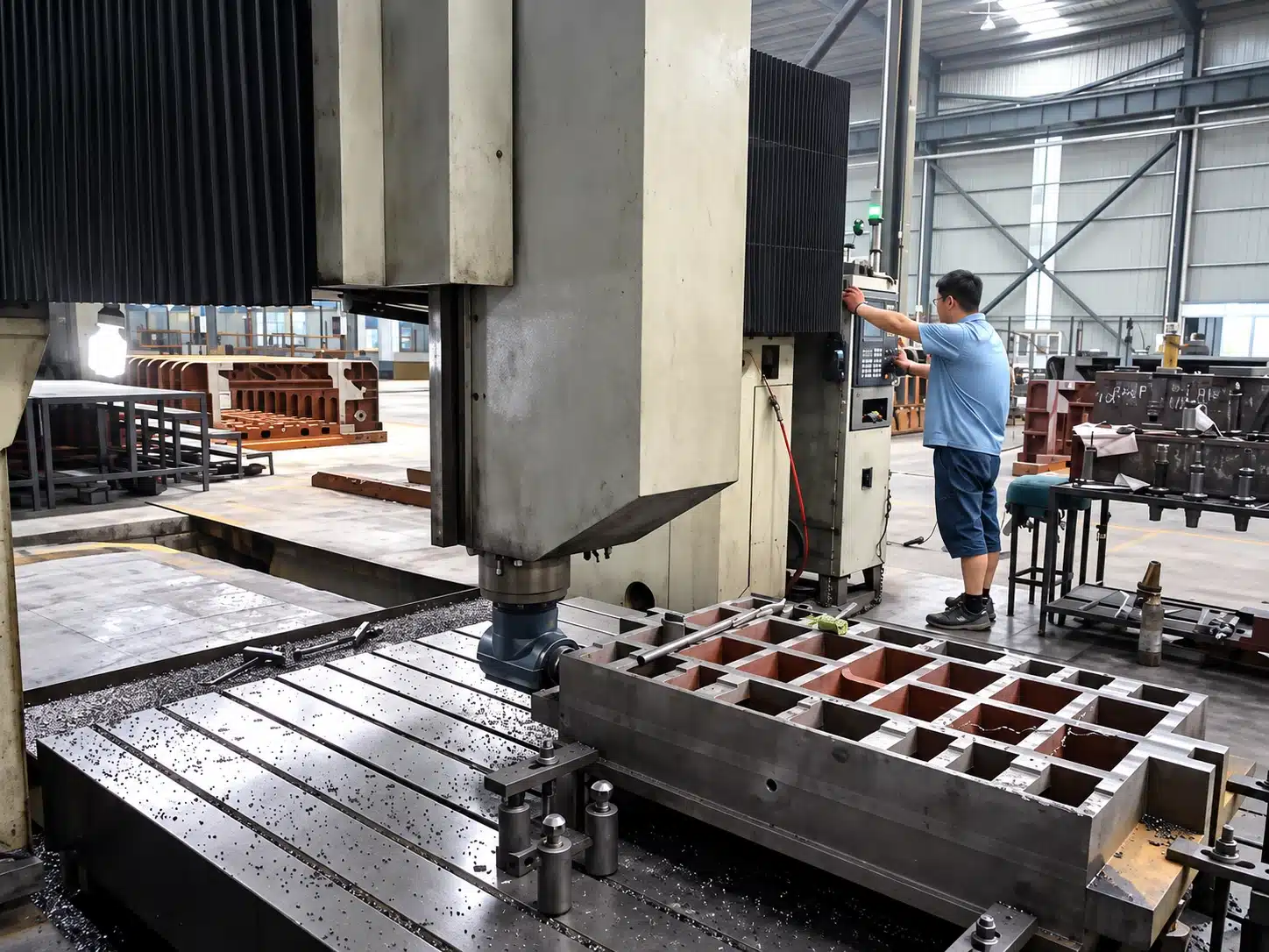 DAIS Five-Face Gantry CNC Machining Center Processing a Large Die Cutting Machine Frame